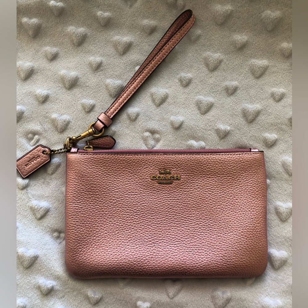 Coach Metallic Pink Pebbled Leather Wristlet